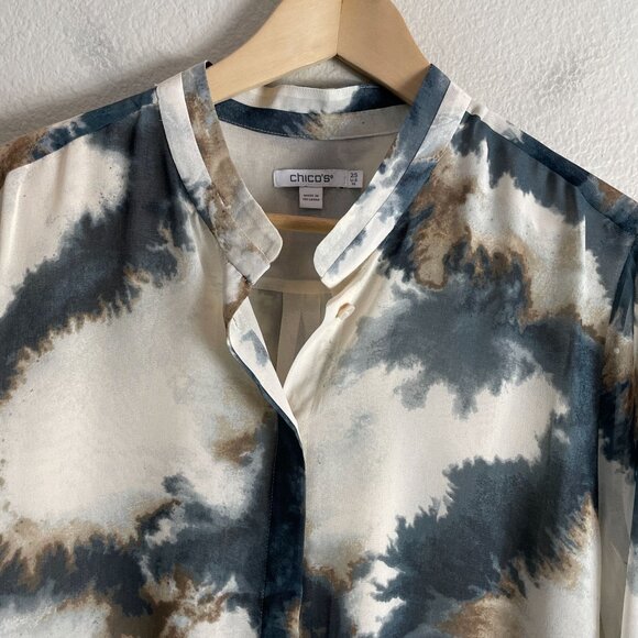 Chicos Womens 14 Tie dye High Low Tunic Top Button Up Blouse Shirt Long Sleeve - Picture 8 of 13